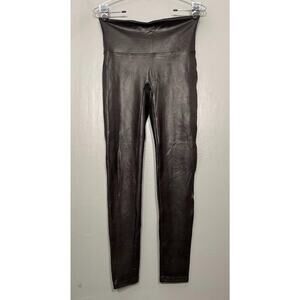 Spanx Size Large Black Faux Leather Leggings Slimming Shaping Ankle Cyber Goth